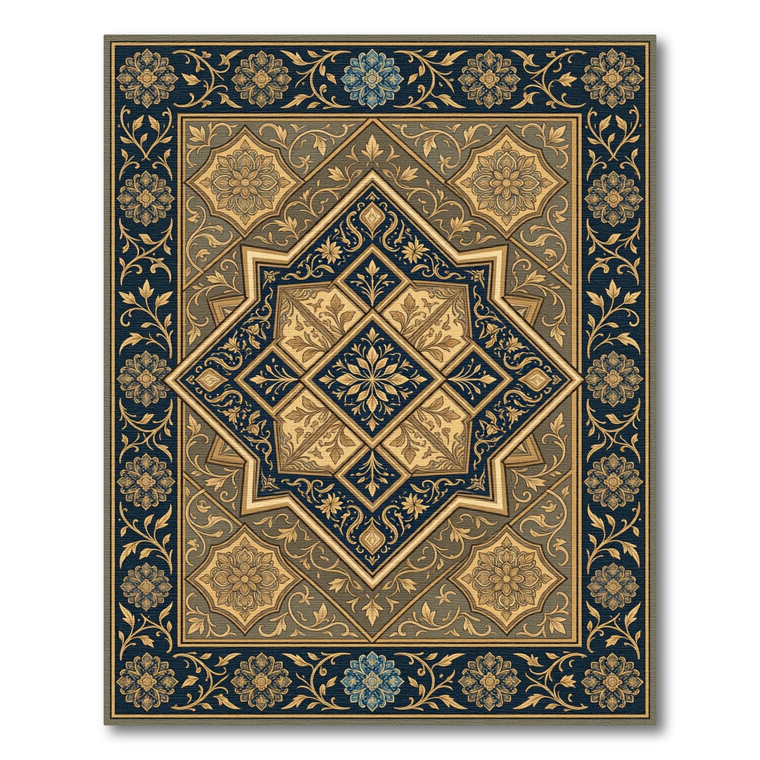 Grand Navy Blue Gilded Symmetry Rug