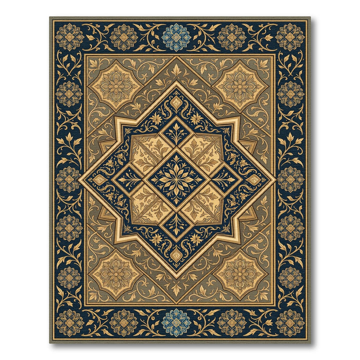 Grand Navy Blue Gilded Symmetry Rug