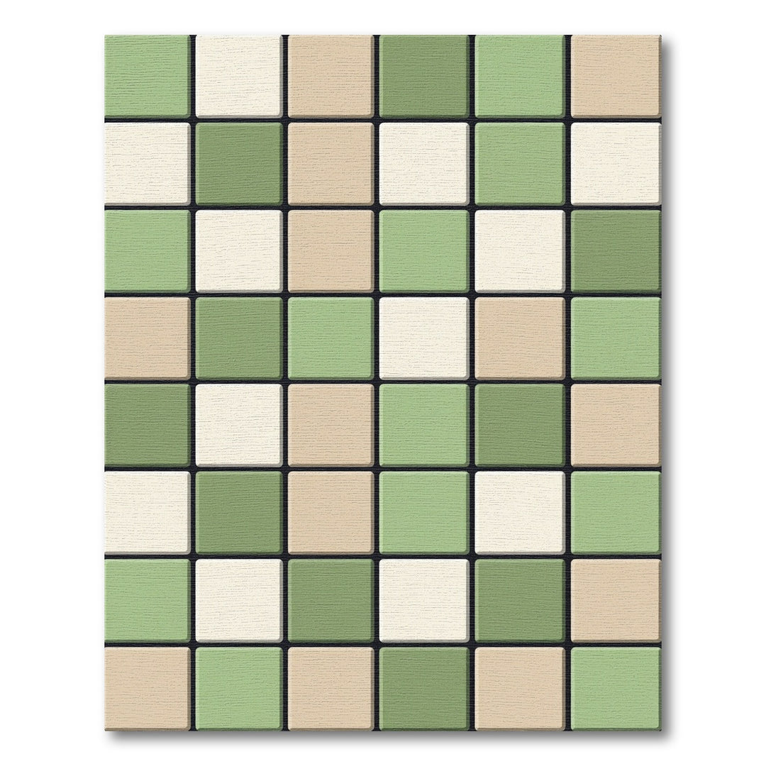 Modern Green Beige Checkerboard Rug