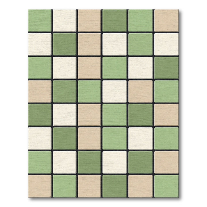 Modern Green Beige Checkerboard Rug