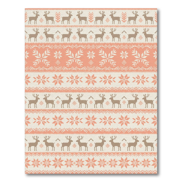 Coral Reindeer Snowflake Nordic Knit Rug