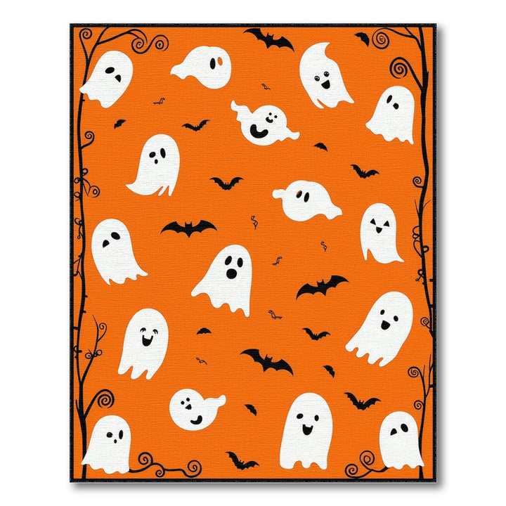 Ghosts and Bats Orange Halloween Kids Area Rug