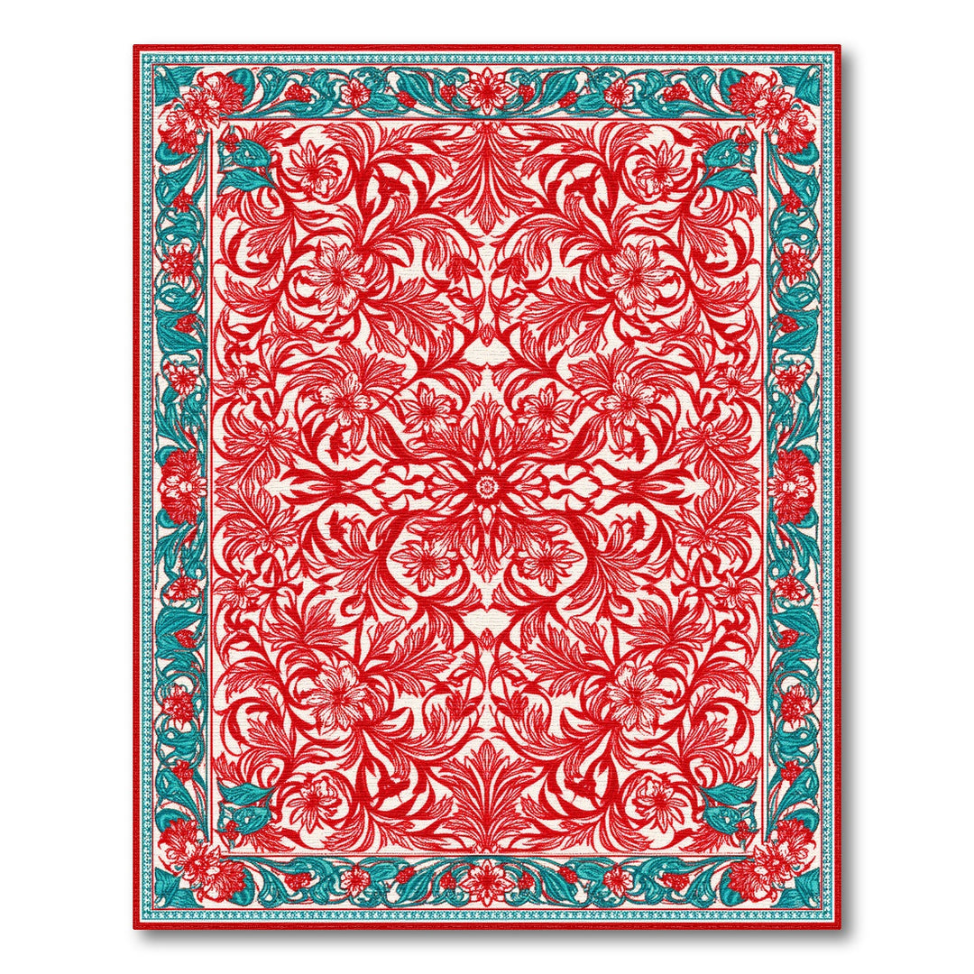 Red Floral Vintage Area Rug