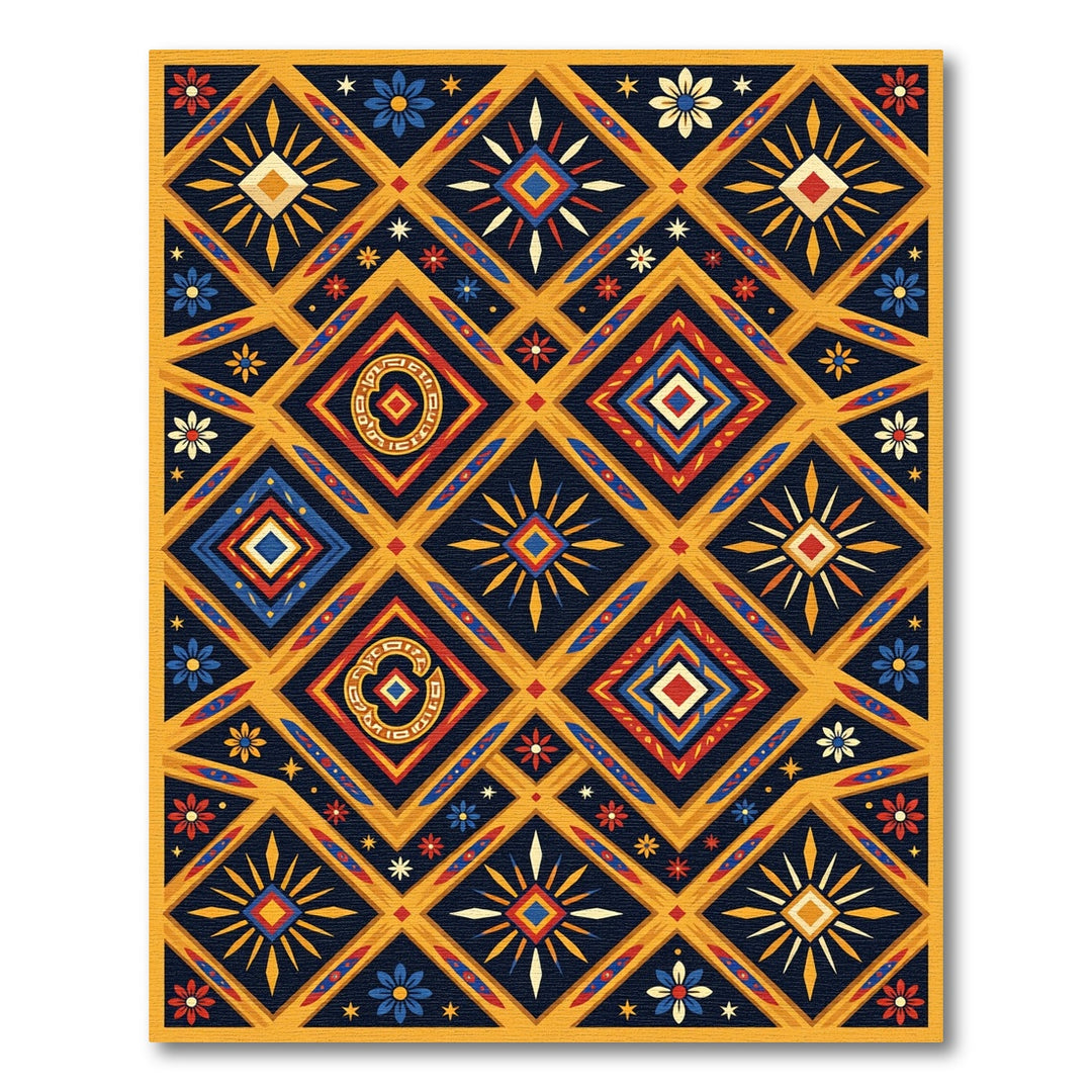 Colorful Geometric Diamond Sunburst Rug