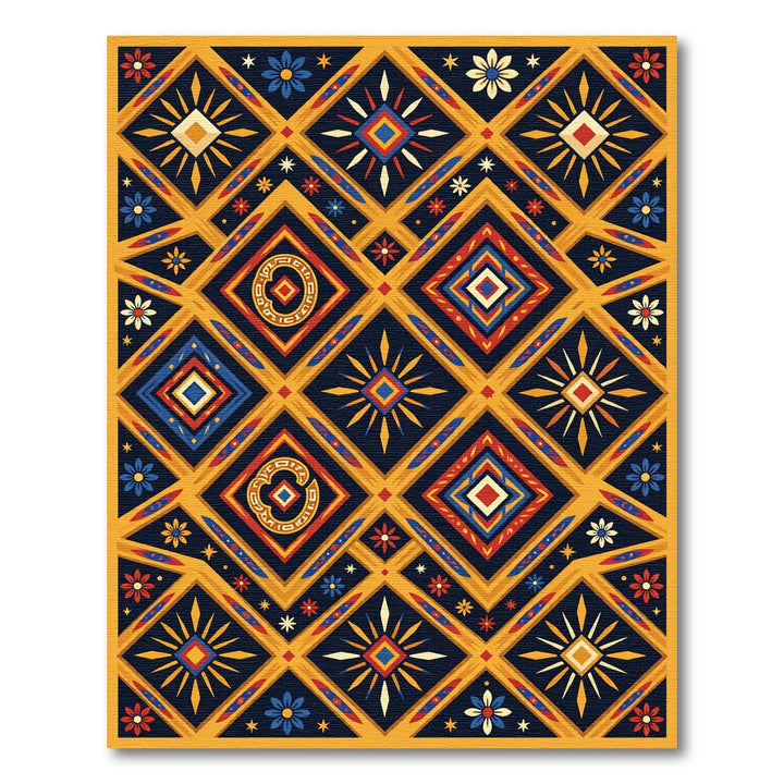 Colorful Geometric Diamond Sunburst Rug
