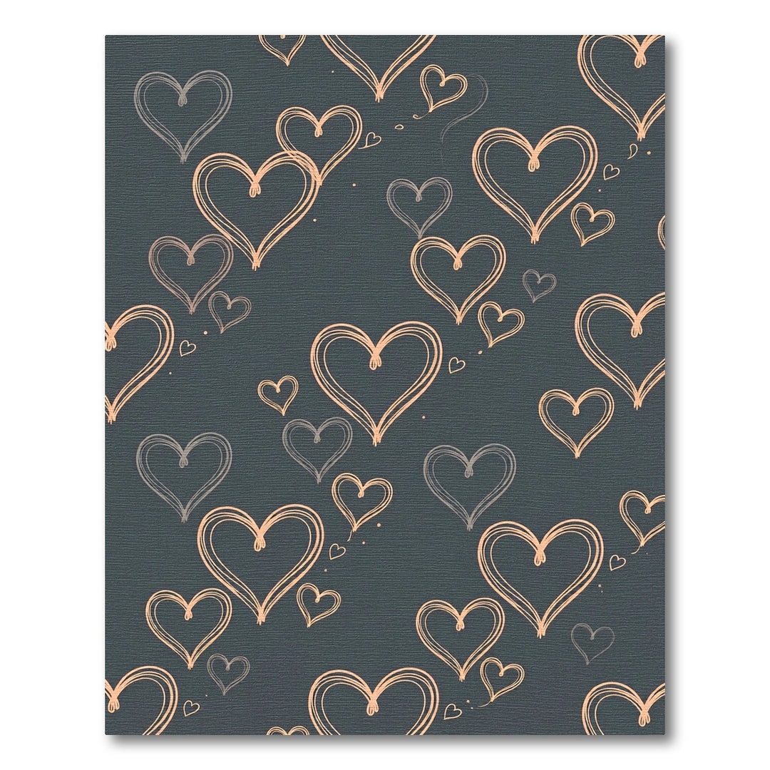 Contemporary Peach Hearts Dark Teal Rug