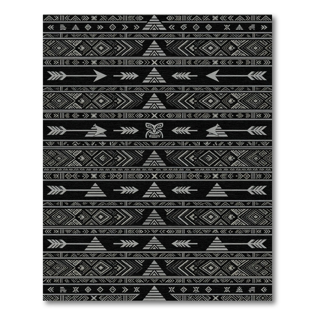 Gray Tribal Arrow and Tribal Mask Rug
