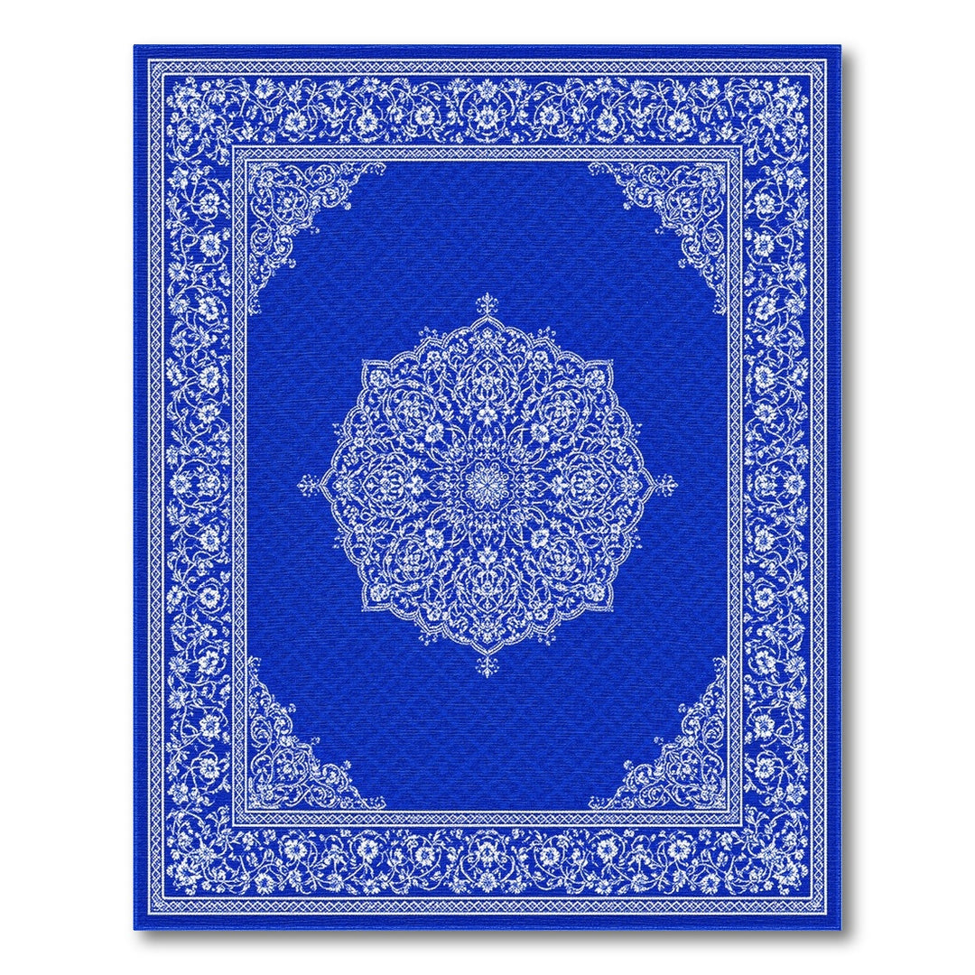Floral Blue and Teal Blue Persian Floral Medallion Area Rug