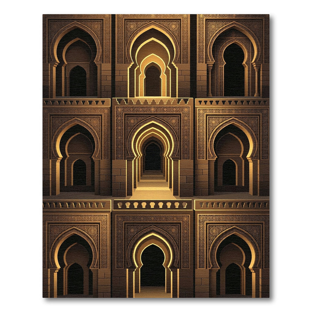Golden Brown Arched Architectural Harmony Rug