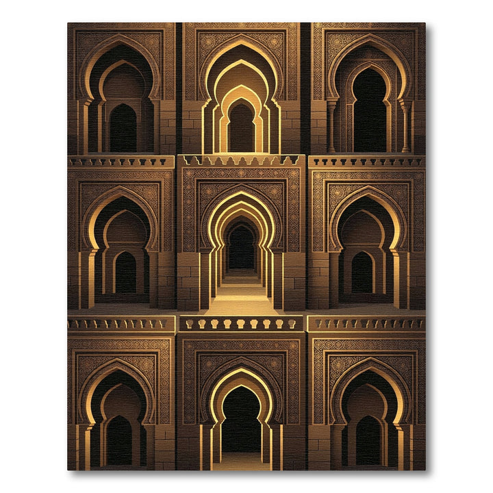 Golden Brown Arched Architectural Harmony Rug