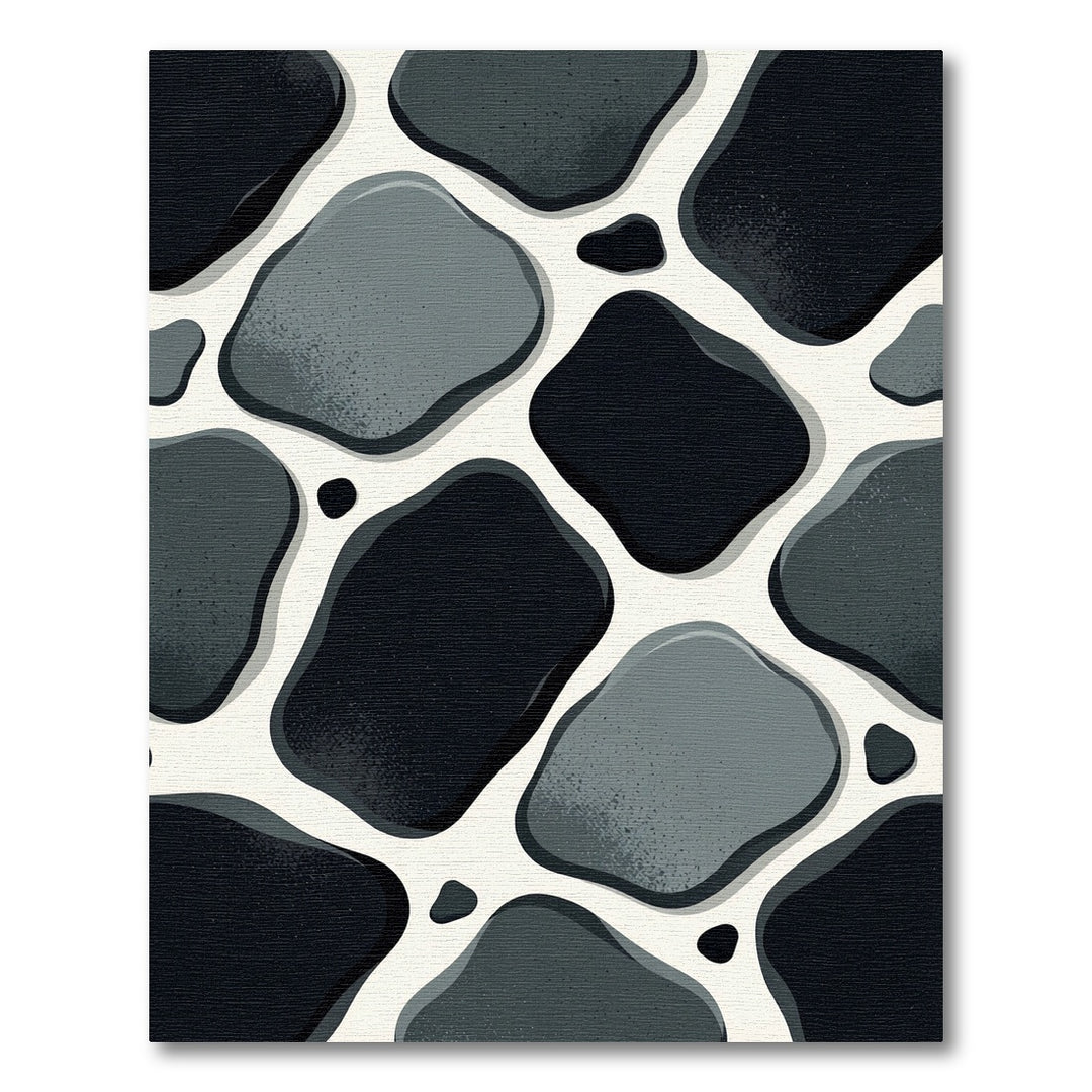 Organic Stone Black Gray Shapes Rug