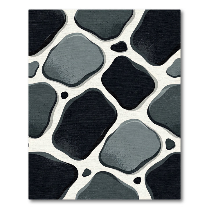 Organic Stone Black Gray Shapes Rug
