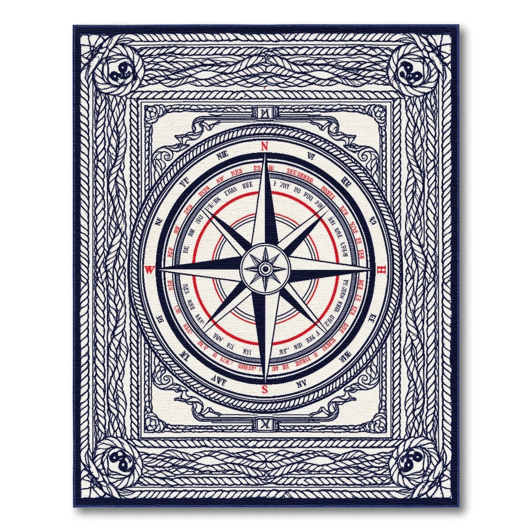 Nautical Compass Rope Border Area Rug
