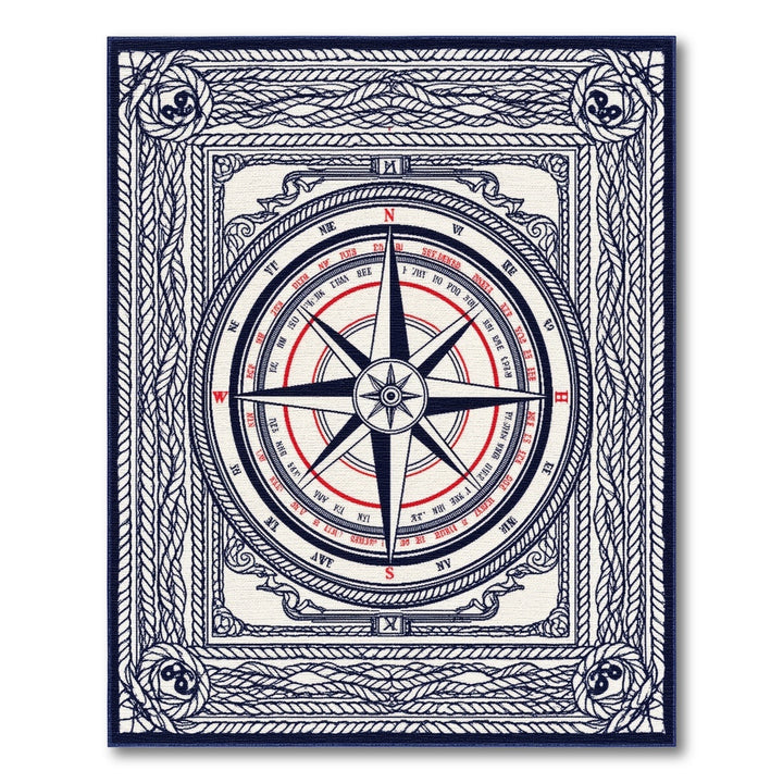 Nautical Compass Rope Border Area Rug