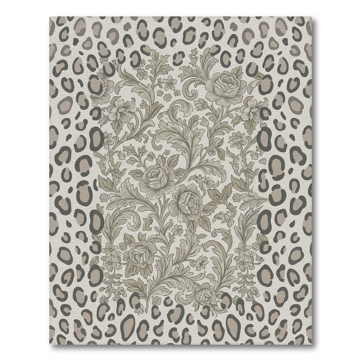 Monochromatic Floral Leopard Frame Rug
