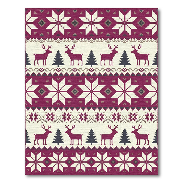 Rustic Cranberry Reindeer Forest Stars Rug