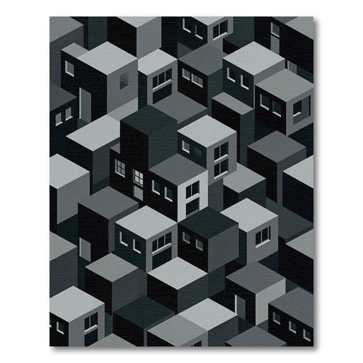 Monochromatic Isometric Cityscape Rug