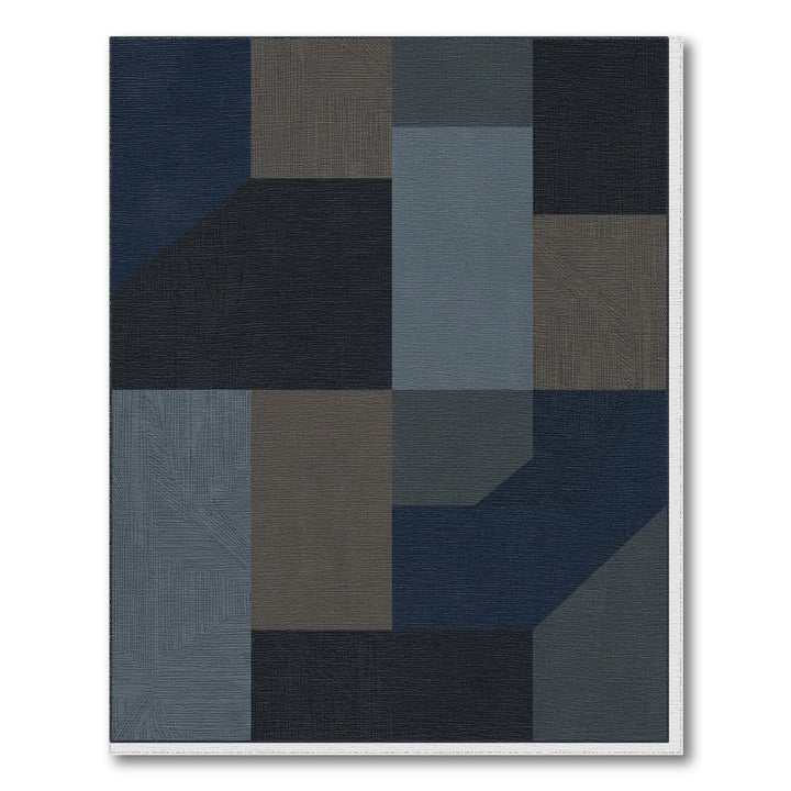 Dark Blue Geometric Cubist Blocks Rug