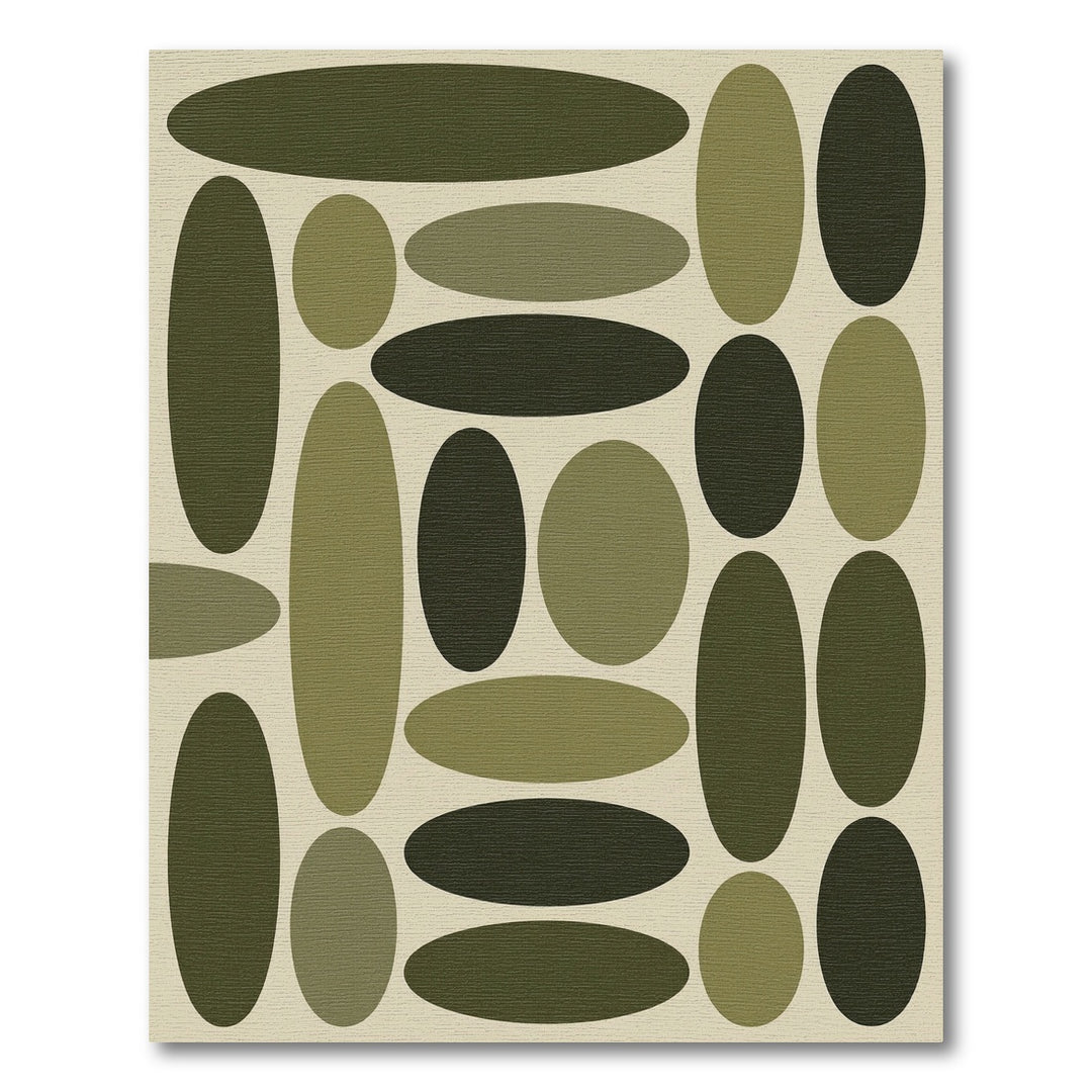 Olive Green Abstract Oval Arrangement Rug