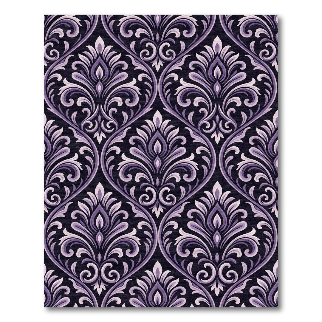 Ornate Violet Scrollwork Damask Rug