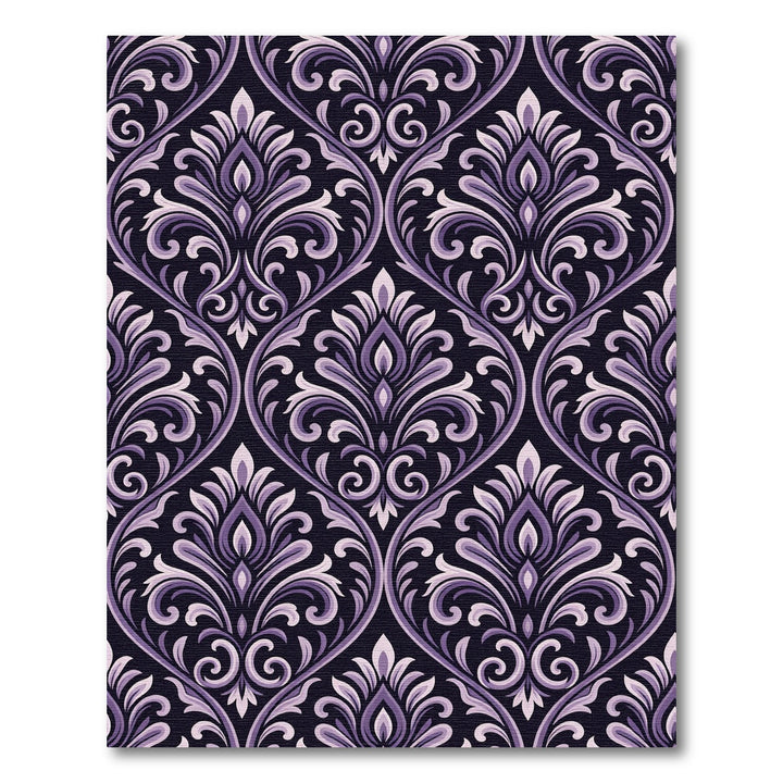 Ornate Violet Scrollwork Damask Rug
