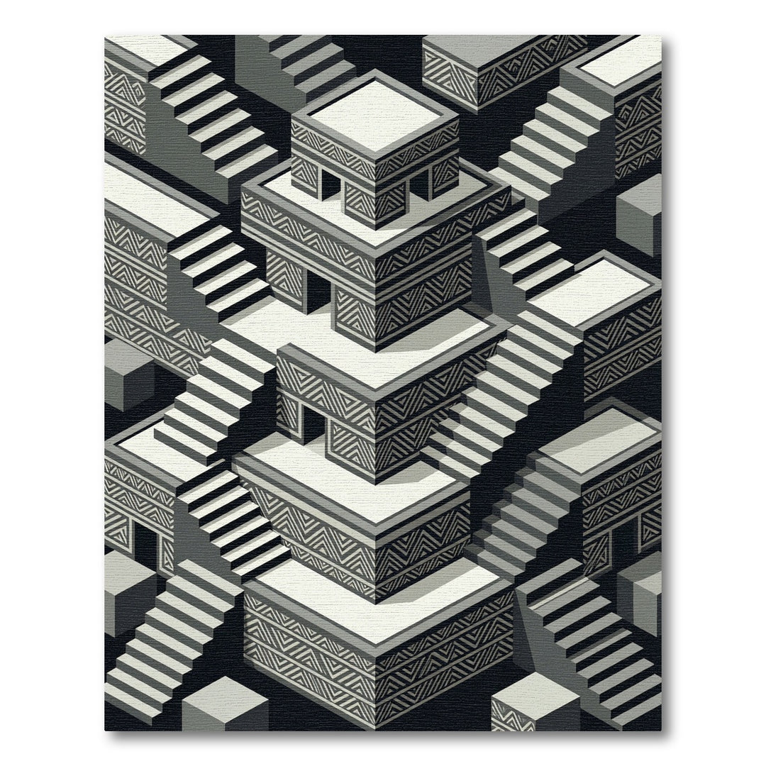 Modern Isometric Tribal Staircase Rug