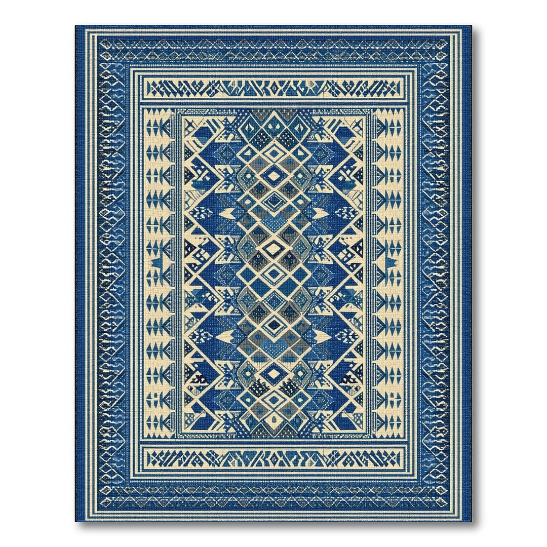 Blue Geometric Tribal Area Rug
