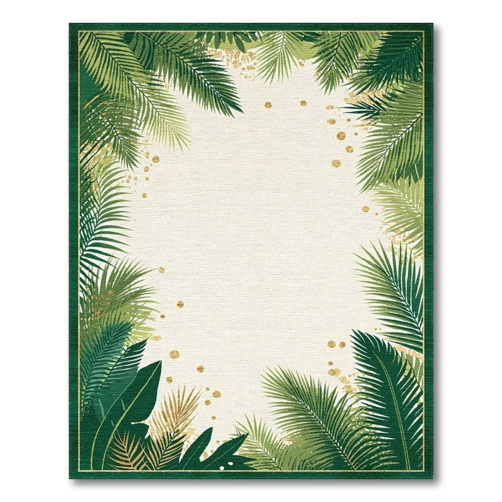 Boho Chic Green Palm Leaf Area Rug with Gold Accents