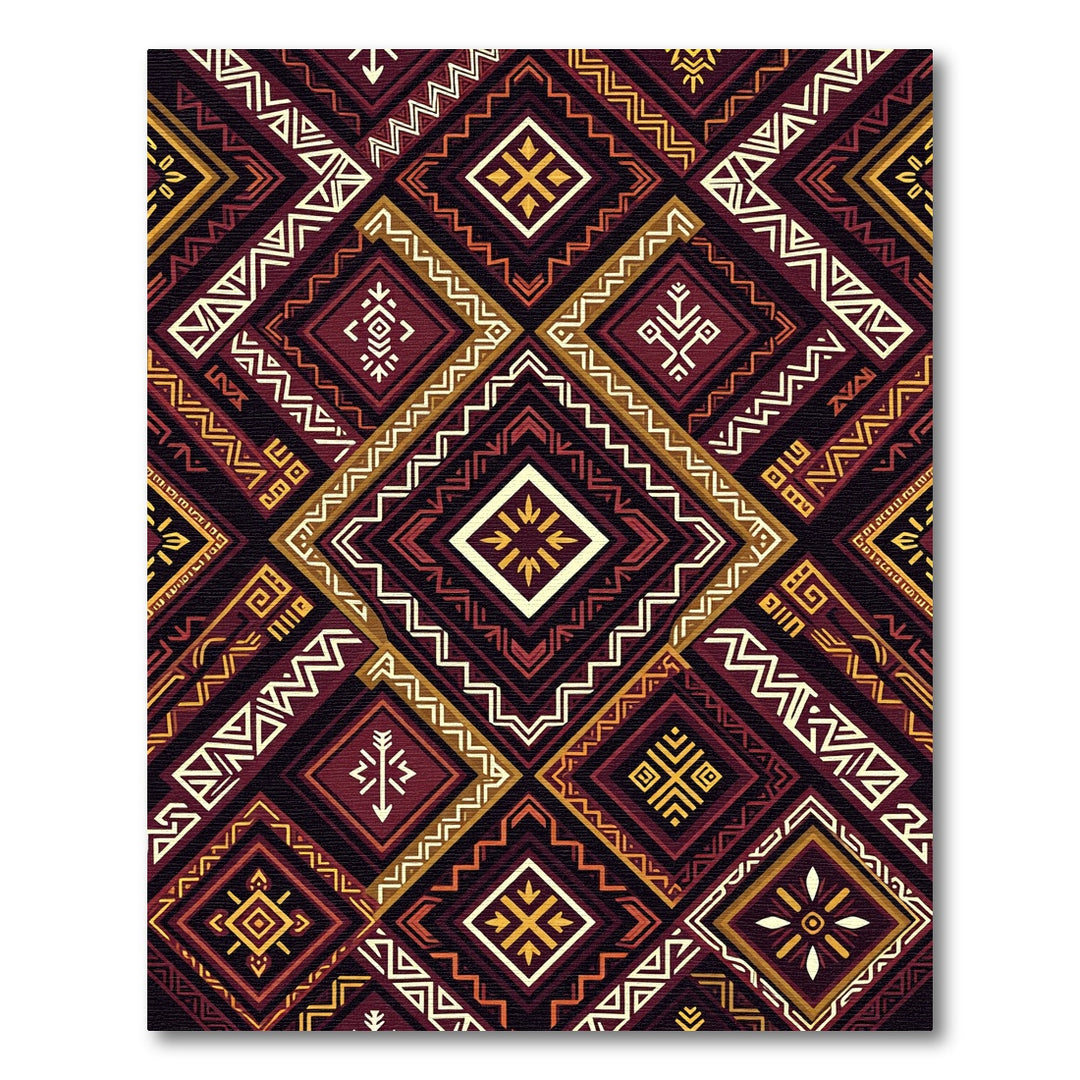 Rich Maroon Tribal Diamond Rug