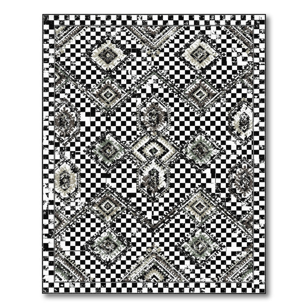 Black White Checkered Geometric Area Rug