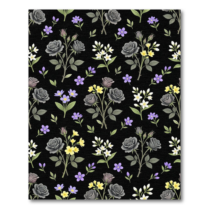 Black Rose and Violet Scattered Blooms Rug