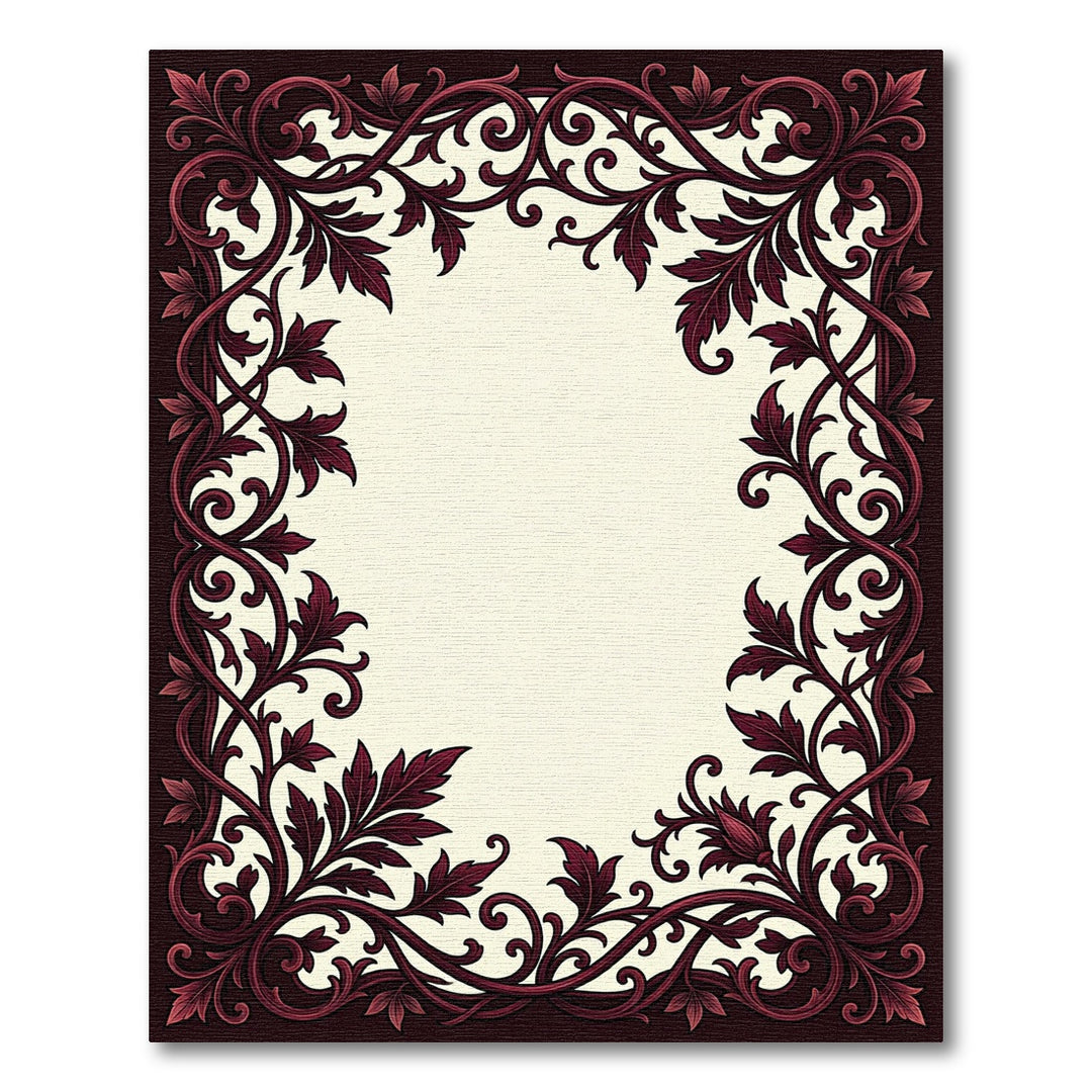 Ornate Burgundy Vine Border Rug