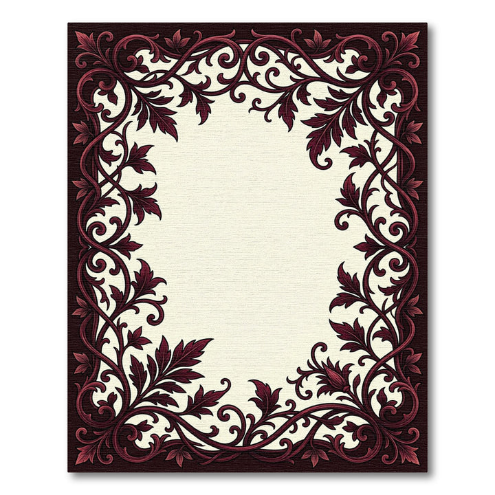 Ornate Burgundy Vine Border Rug