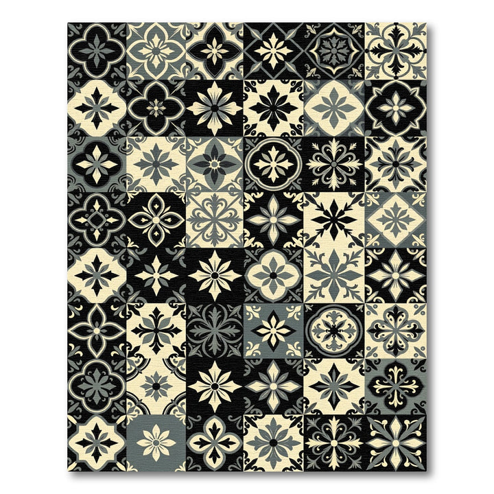 Monochromatic Floral Tile Mosaic Rug