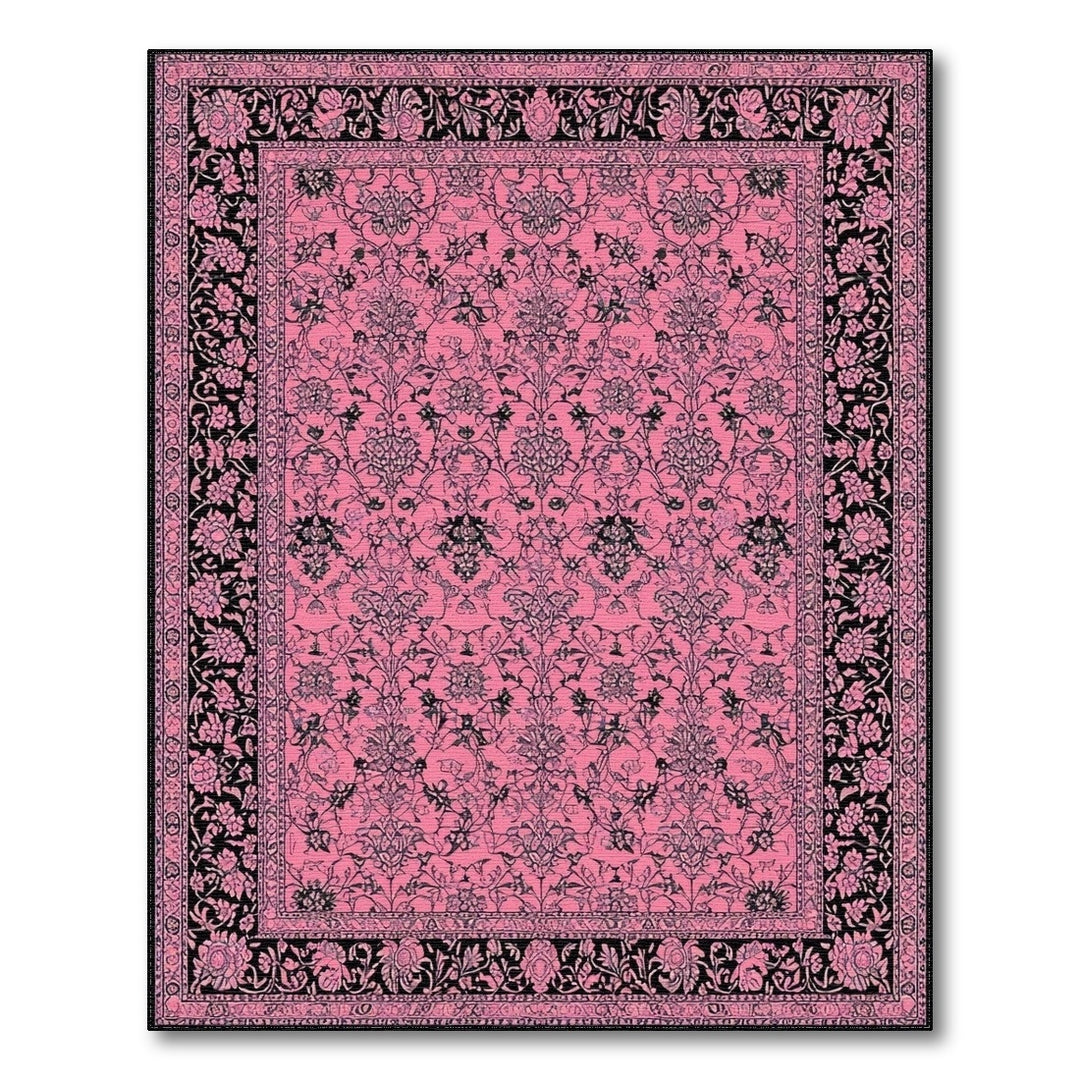 Pink and Black Floral Vintage Area Rug
