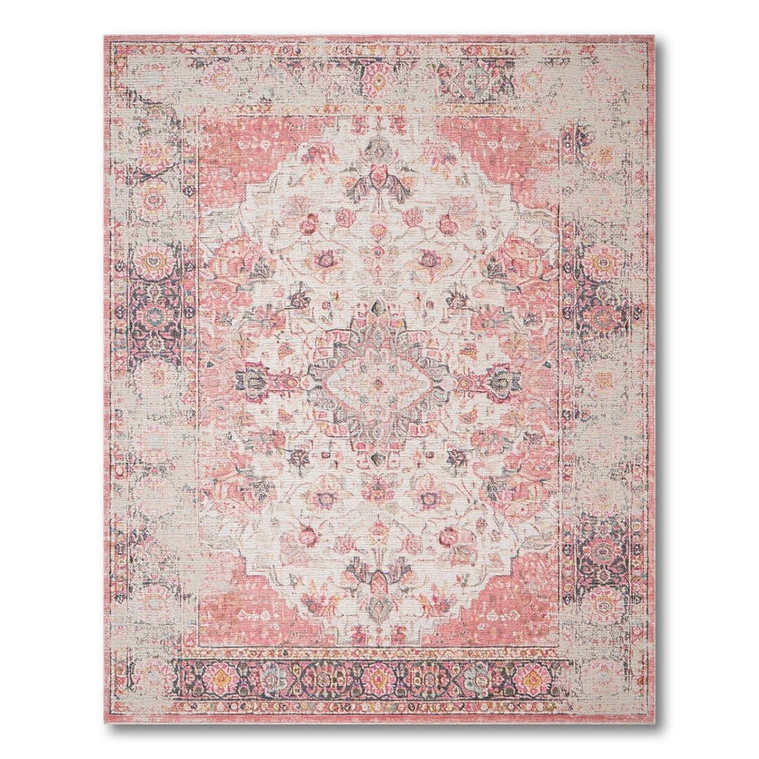Pink Distressed Vintage Floral Area Rug