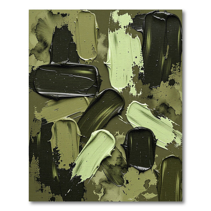 Abstract Olive Green Paint Strokes Rug