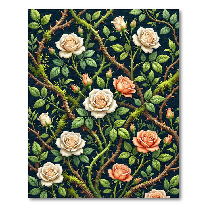 Cream Coral Rose Vine Floral Rug