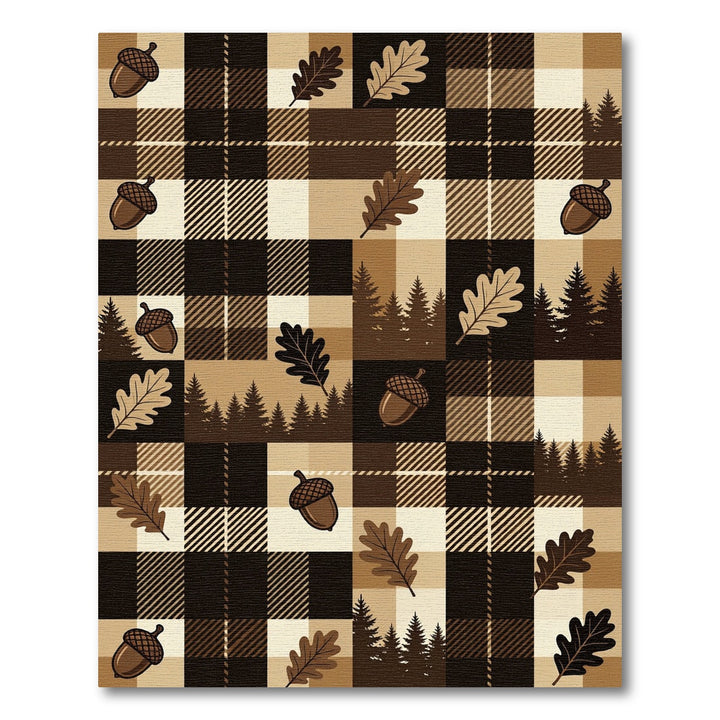 Rustic Plaid Oak Leaf Acorn Rug