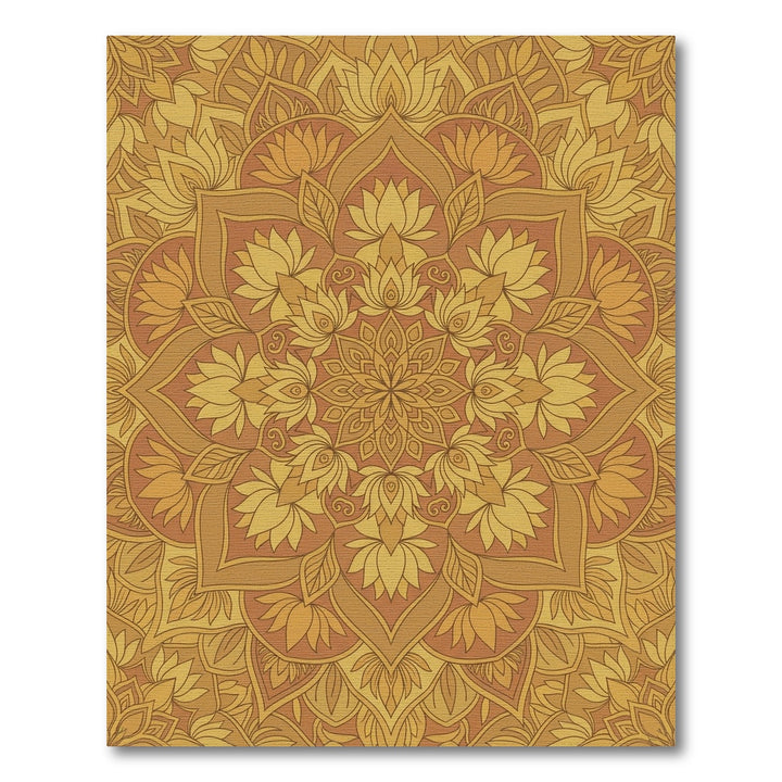 Warm Ochre Lotus Mandala Rug