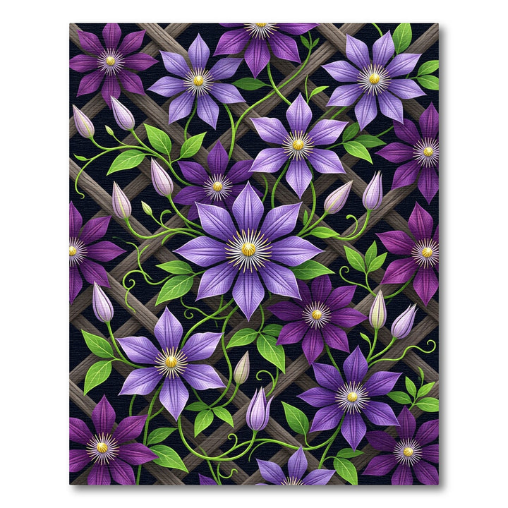 Purple Clematis Blooming Garden Lattice Rug