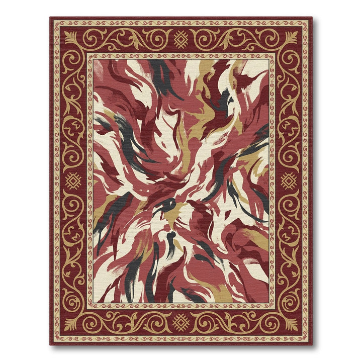Crimson Abstract Brushstroke Border Rug
