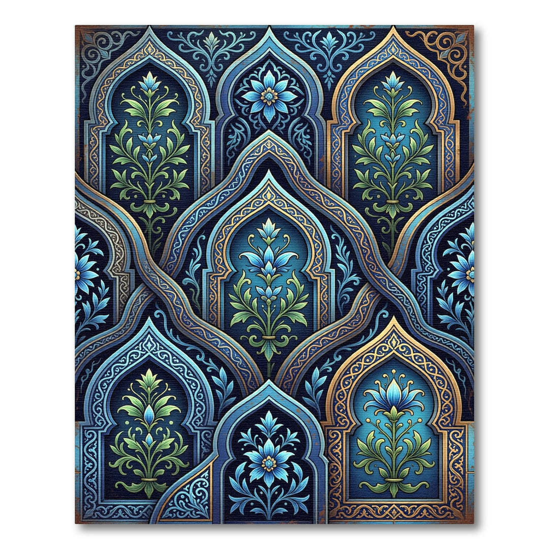 Luxe Blue Green Floral Arch Lattice Rug