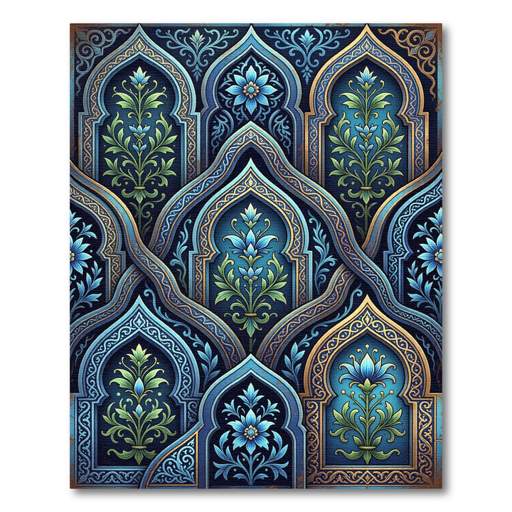 Luxe Blue Green Floral Arch Lattice Rug