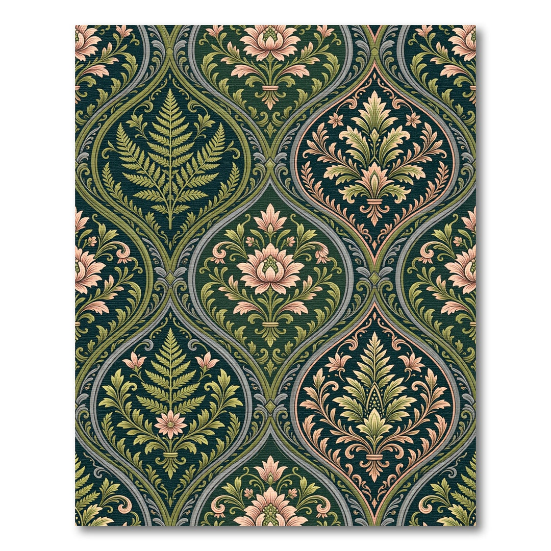 Emerald Damask Floral Botanical Rug