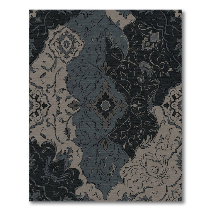 Charcoal Slate Floral Patchwork Medallion Rug