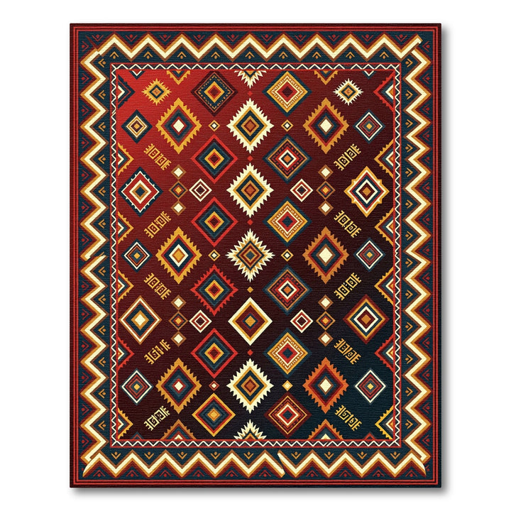 Rich Red Diamond Tribal Geometric Rug