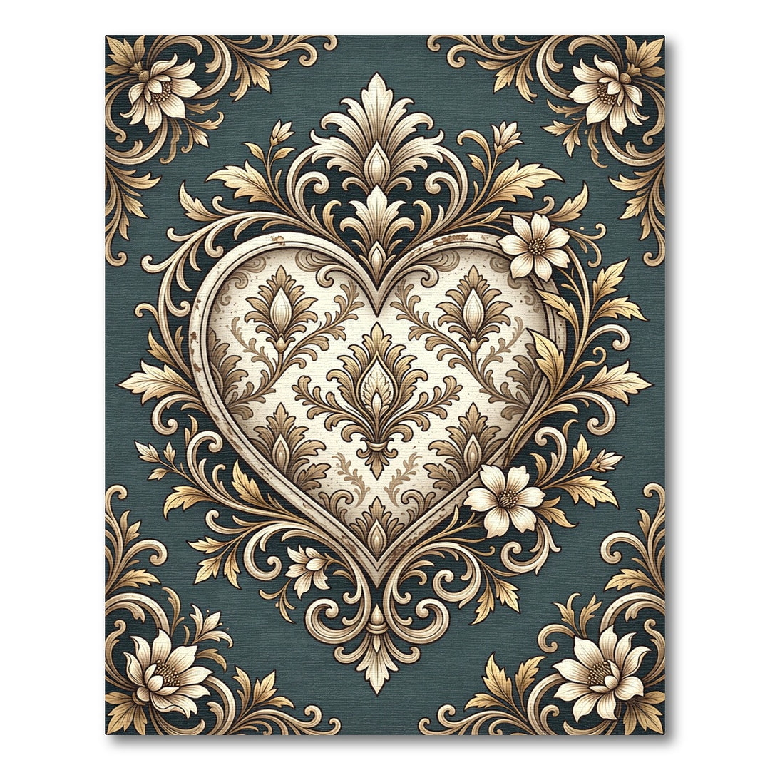 Elegant Golden Heart Damask Rug