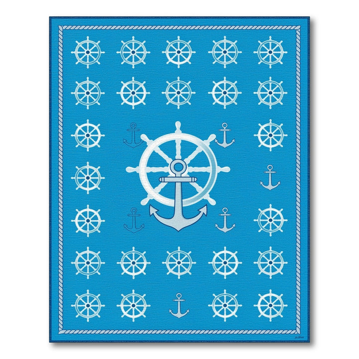 Blue Nautical Ship Wheel Anchor Area Rug