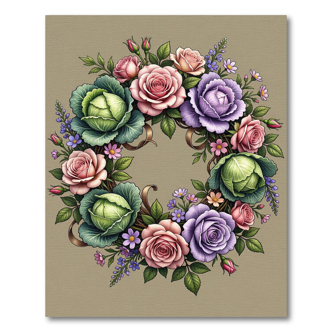 Vintage Rose Cabbage Garden Wreath Rug